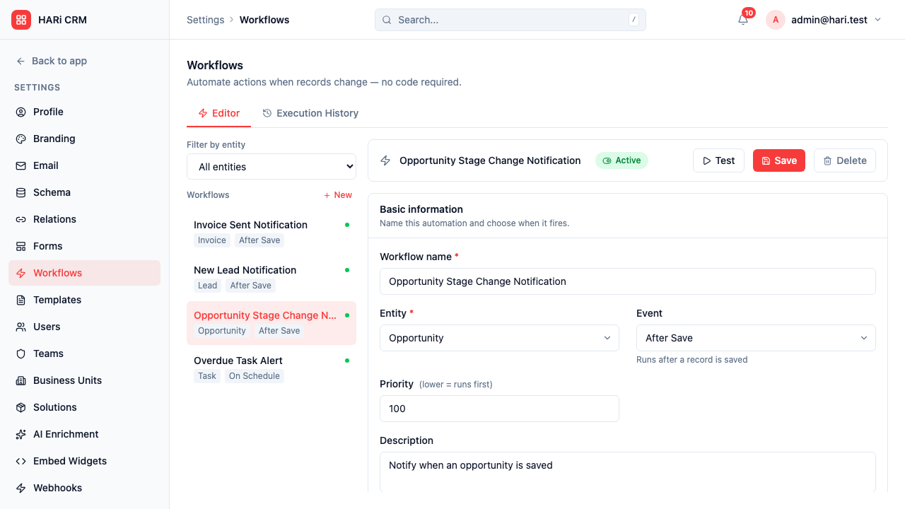 Workflow automation builder with conditions and actions